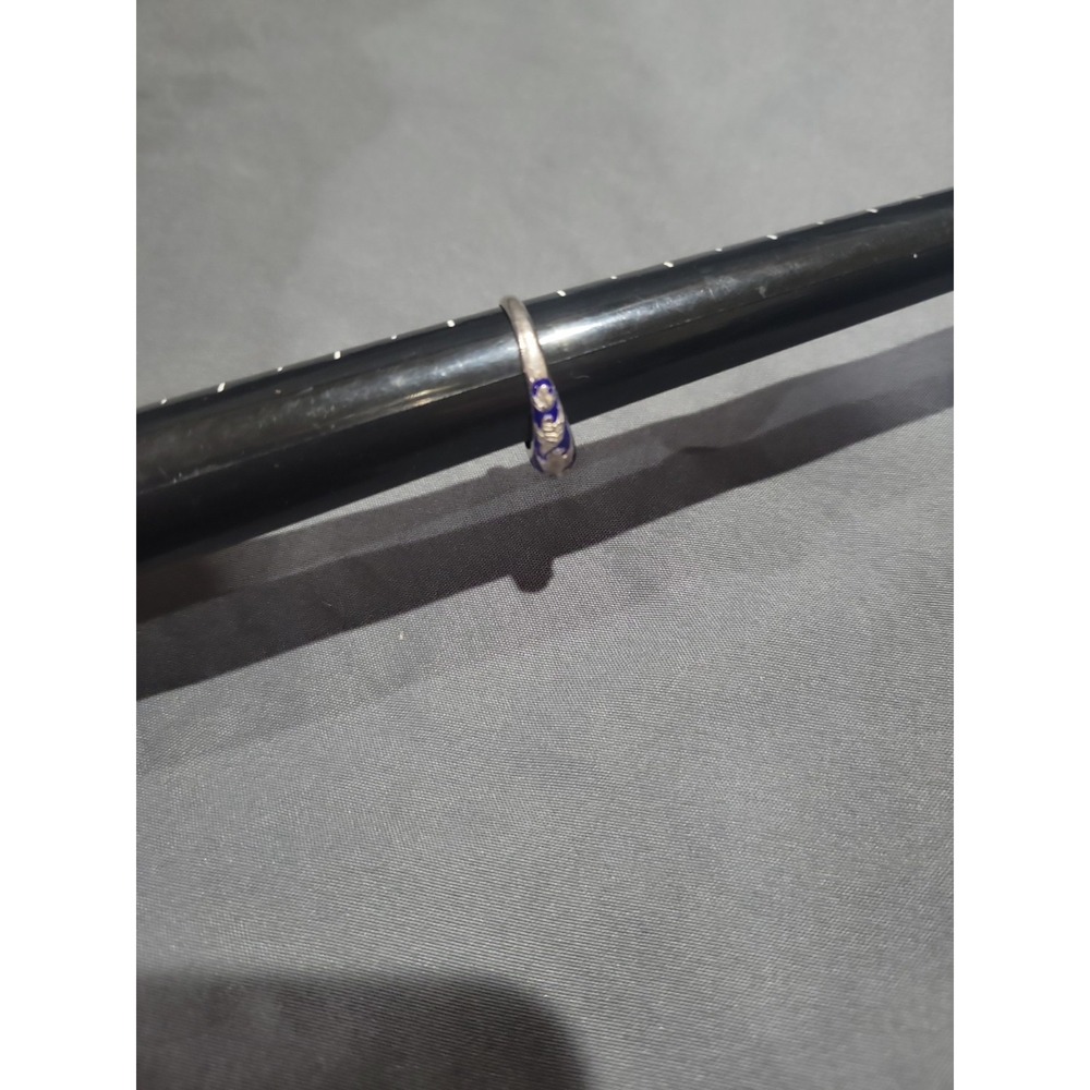VINTAGE CHINESE EXPORT STERLING SILVER ENAMEL CLOISONNE BLUE BAND RING SIZE 7.5 - Picture 5 of 11